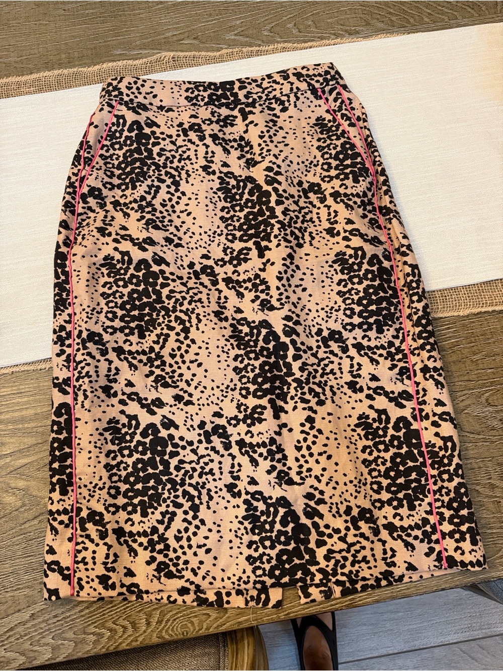 J. Crew Beige and Black Leopard Pencil Skirt with Pink Piping